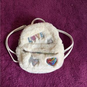 CHILDREN'S PLACE Girl's white faux fur backpack with rhinestones & sequins